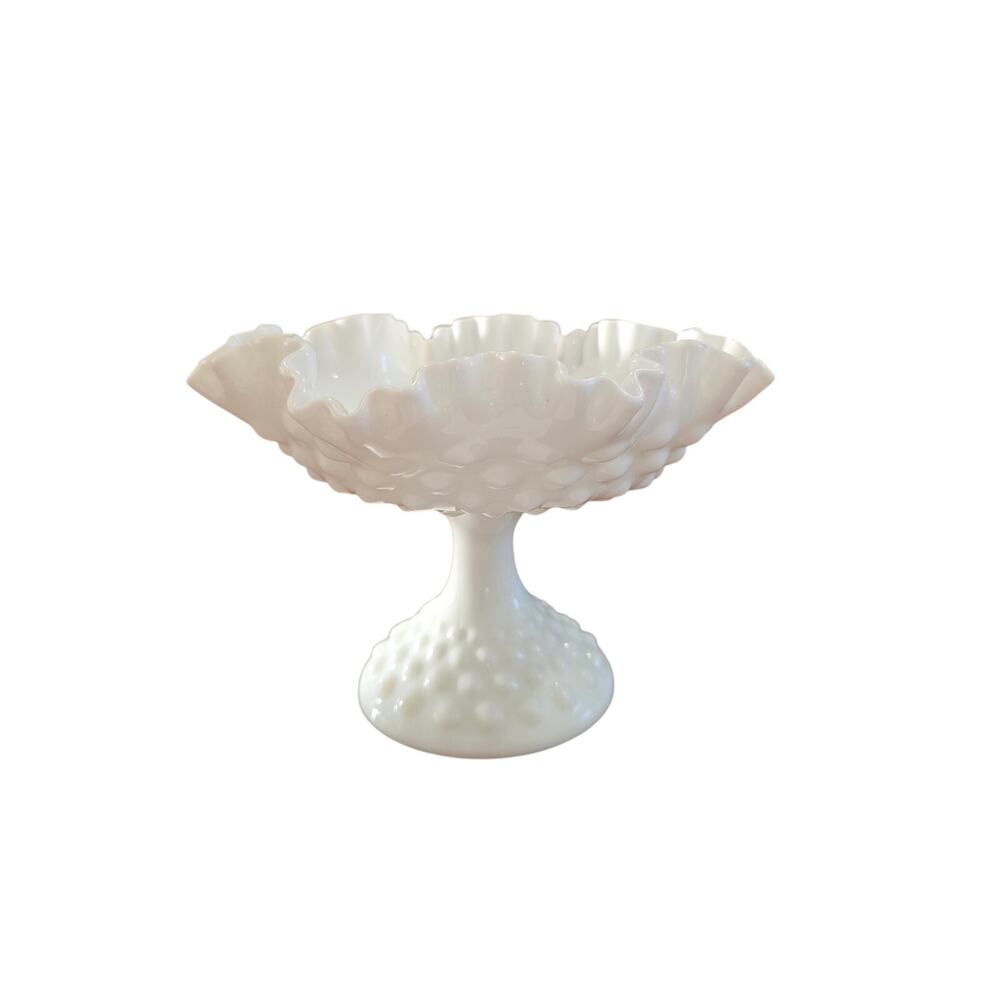 Vintage Hobnail Milk Glass Compote Pedestal Candy Dish